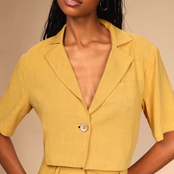 NWT Lulus Mustard Yellow Cropped Blazer Tee Sz XS - Picture 8 of 10